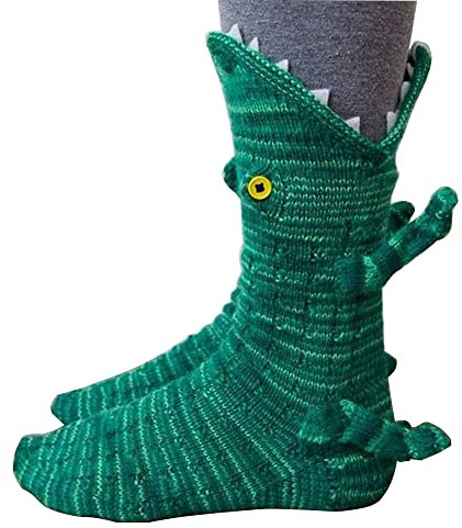FGFD&OU Lustige Socken Herren Damen Bunte Stricksocken Winter Dicke Warme Socken Unisex Kuschel Thermosocken Grobstrick Weihnachtssocken Weihnachtsgeschenke für Männer und Frauen (Krokodil, 34-39)