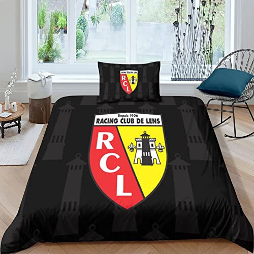 ENPAP 3D Rc Lens Football Housse De Couette,Club De Football Housse De Couette Douce Parure De Lit,Microfibre Hypoallergique,Adultes Enfants Literie en Single(135x200cm)