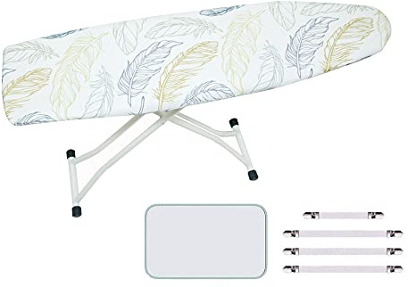 Treer Baumwollbezug Bügelbrettbezug für Dampfbügeleisen mit 4 Clips, Weich 3D Drucken 140x50cm Bügeltischbezug mit Kordelzug Komfort Polster Bezug für Bügeltisch (4 helle Federn)
