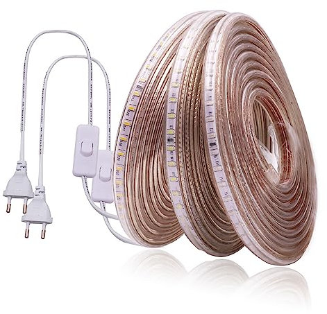 HEGEHE Striscia LED 220V [4M, bianco caldo 3000-3500K] con spina On/Off, SMD3014, striscia LED flessibile impermeabile IP67, illuminazione corridoio cucina camera da letto