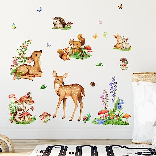 HaoFuJi Wandtattoo Kinderzimmer Waldtiere Junge Mädchen Tiere Dschungel Deko Wandsticker Reh Fuchs Hase Wandaufkleber Wanddeko Wohnzimmer Babyzimmer Wandbild Kinder Aufkleber Safari Tapete
