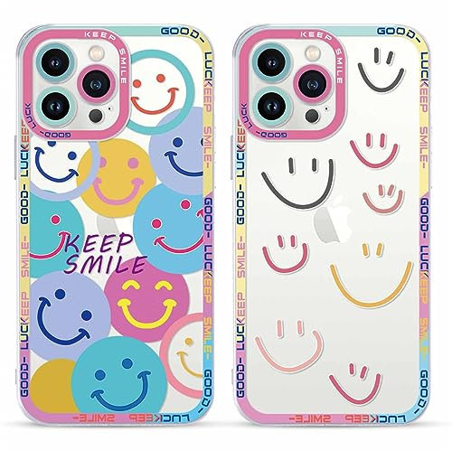 Yoedge 2 piezas Funda para iPhone 13 Pro Max Transparente 6,7, Carcasa para Teléfono Móvil con Smiley Lindo Divertido Dibujos Aesthetic Cover,Soft Cristal Caja de Silicona para iPhone 13 Pro Max Case