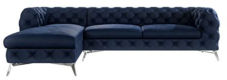 S-Style Möbel Maria Ecksofa 5 Sitzer Chesterfield Eckcouch Sofa Für Wohnzimmer Lounge Couch Mit Verchromten Füßen Möbel Freistehende Polster Sofas Couches Links Dunkelblau 305 x 200 x 73 cm