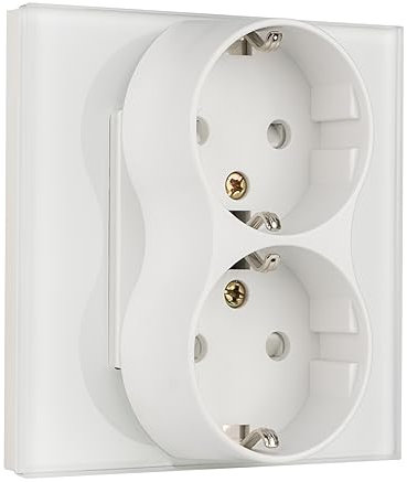BSEED Schuko Steckdose 2 Fach auf einem Sockel, unterputz Steckdose Glas, Doppelsteckdose Unterputz passt in einem Unterputzdose, Doppel Wandsteckdose 16Amp EU Steckdose Weiß - 86mm