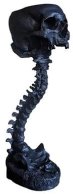 CRAKES Harz Schädel Pflanzgefäß & Wirbelsäule Ständer Set, Polyresin Schädel Topf Halloween Dekoration Retro Menschlicher Schädel Kopf Wiederverwendbar Schwarz