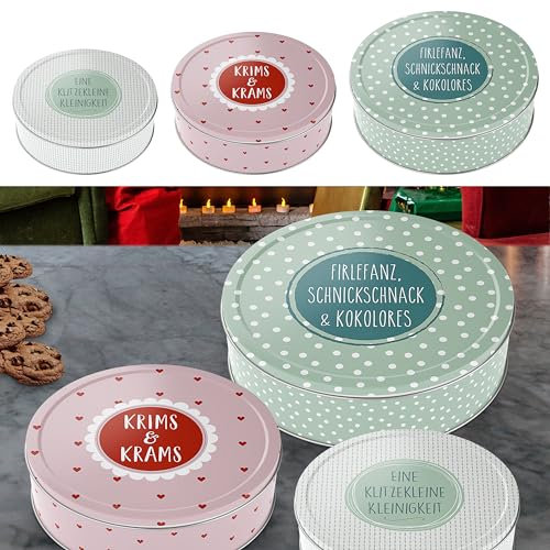 Cepewa Gebäckdose 3er Set Weihnachten | 3 Größen rund Metall | Aufbewahrung Weihnachtsgebäck Keksdose (1 x 3er Set Gebäckdose Pastellfarben)