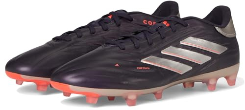 adidas Unisex-Adult Copa Pure Ii Pro Firm Ground Sneaker, Aurora Black/Platin Metallic/Turbo, 14 Women/13 Men