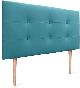 DHOME Kopfteil für Bett, gepolstert, 8 cm dick, gepolsterter Kopf, ACUALINE Stoff und Kunstleder, für Doppelbett (türkises Kunstleder, 105 cm mit Beinen, Betten 80/90/105)