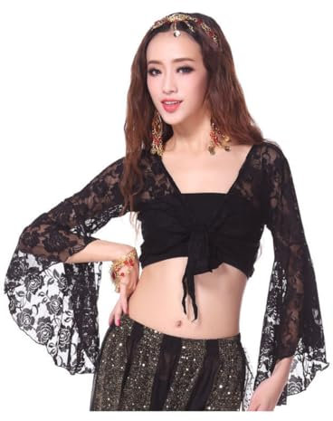 Bauchtanz Oberteil für Damen, 3/4 Ärmel Wickeloberteil, Gartenverband Blumen Schal Crop Top für Tanzbekleidung, Spitzen Schmetterlings Crop Tops, Tribal Bauchtanz Yoga für Frauen und Mädchen