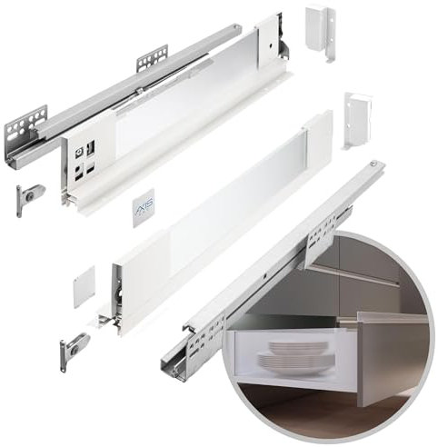 GTV - Schubladensystem AXIS PRO | Schublade mit Glasseiten | Schubkasten | Schubkastensystem | Höhe: 84 mm Länge: 550 mm | Weiß mit milchigem Glas