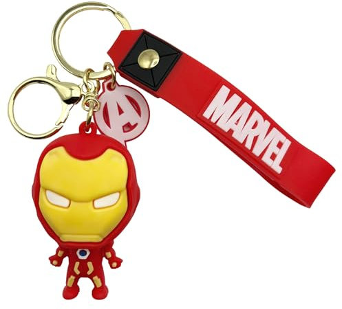 AUTOZOCO Porte-clés Iron man, porte-clés en caoutchouc pour homme Iron-man, porte-clés figurine d'Ironman, porte-clés Avengers, 6 cm, silicone, compatible avec Marvel, rouge