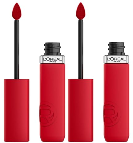 L'Oréal Paris Infaillible Matte Resistance flüssiger Lippenstift, feuchtigkeitsspendend, matt, Samteffekt mit Hyaluronsäure, Farbe 420 Le Rouge Paris – 2 Kosmetika