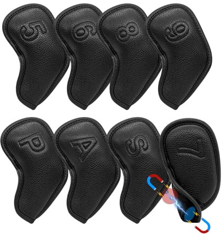 BAIRBRE Golf Iron Covers 8pcs Golf Iron Head Covers 8pcs Golf Iron Headcovers Leather Golf Club Head Covers for Iron Fit Most Brand 5-9 APS
