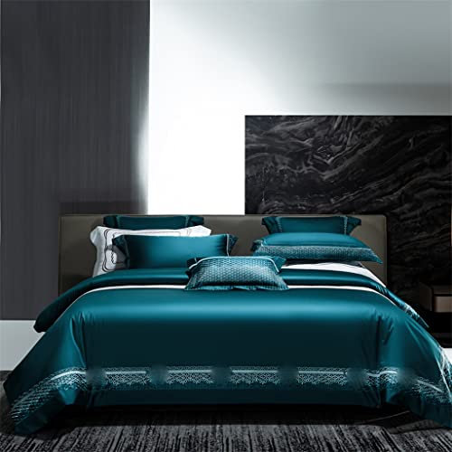BAWHO Schöne Und Bequeme Lange Heft Baumwolle Stickerei Vierteilige Set Baumwolle Stickerei Serie Bed Kit/Blau/220 * 240Cm