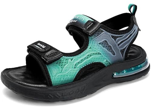 HSNA Sandales pour enfant avec Coussin d'air Chaussures d'été Semelle Souple, Noir et Vert 37 EU