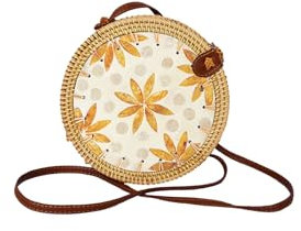Ulisty Damen Rund Handgefertigt Rattan Tasche Kreis Handgewebt Stroh Tasche Korb Sommer-Strandtasche Schultertasche Umhängetasche