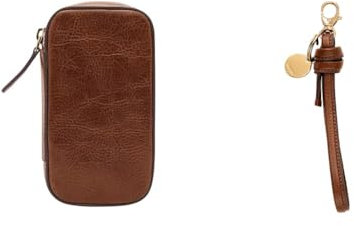 Fossil Women's Travel Passport Case and Keychain, Brown Leather, Set