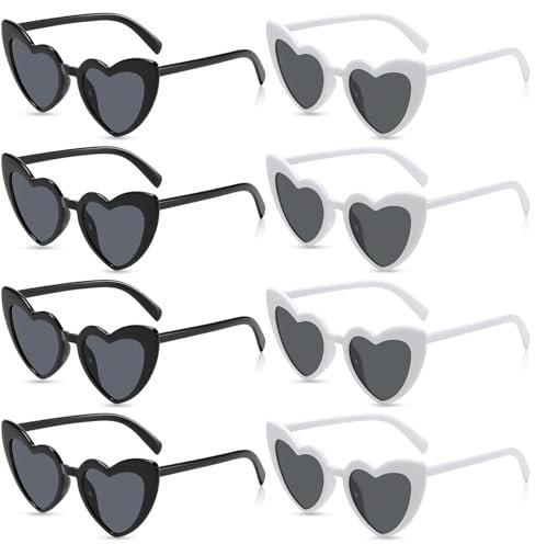 Ezydka Herz Sonnenbrille für Damen 8 Stück Vintage Herzform Brille, Herzbrille Partybrille, Herzsonnenbrille Heart Shaped Sunglasses für Party, Halloween, Weihnachten, Hochzeit