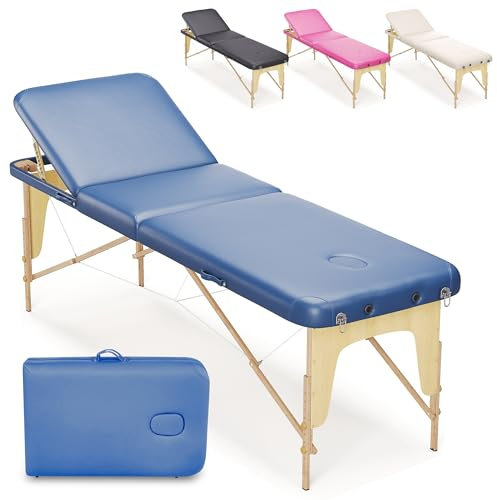 Beltom® Lettino Da Massaggio Basic 3 Zone In Legno Portatile Pesa Solo 12,8 Kg Richiudibile + Pannello Reiki + Angoli Arrotondati E Rinforzati - Fisioterapia Estetista Tattoo Tatuaggi - Blu