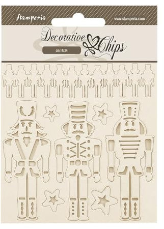 Stamperia - Decorative Chips for Scrapbooks, Albums, Cards, Bullet Journals and More, Soldiers, Laser Cut Cardboard Shapes, Easy to Glue, Perfect for Crafts and Gifting (The Nutcracker)