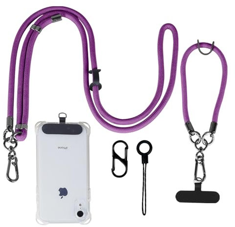 kedelux Anti Theft Phone Lanyard Crossbody, Adjustable 1x Cell Phone Neck Strap 1 x Wrist Strap, Universal Nylon iPhone Chain for Women, Purple