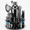 Juego de coctelería de 21 piezas | Juego de coctelera con soporte giratorio | Coctelera de acero inoxidable duradero con accesorios | Incluye elegante caja de regalo negra | Set de bar (negro)