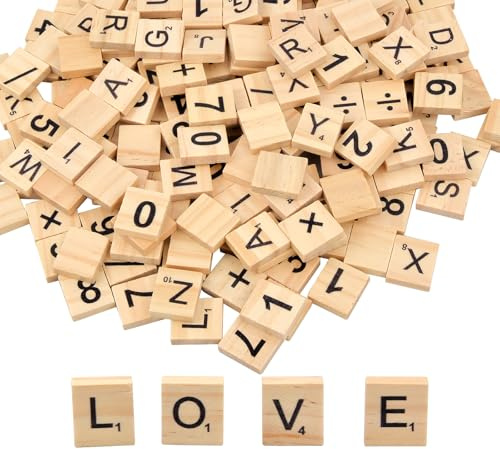 Holzbuchstaben Set, 200 Stück Fliesen Buchstaben Spiel, A bis Z Holz Buchstaben, Nummer 0-9 Zahlen aus Holz, Holzzahlen Buchstaben, für Brettspiele Hochzeit Rahmen Wandkunst DIY