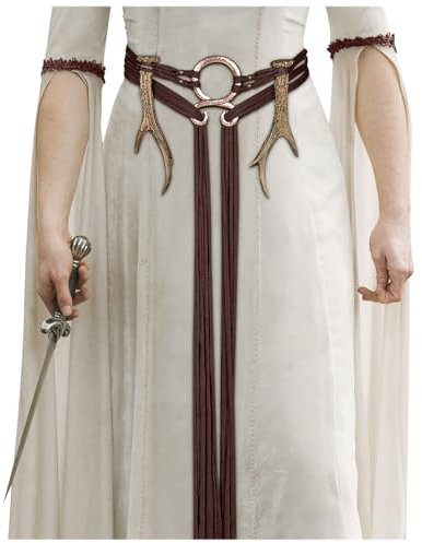 L'VOW Wikinger Troll-Kreuzgürtel, langer Seilring, geknoteter Gürtel, nordische Hexe, Taillengürtel, Schamane, heidnisch, mittelalterliches Geweih, Zubehör, Braun, Einheitsgröße