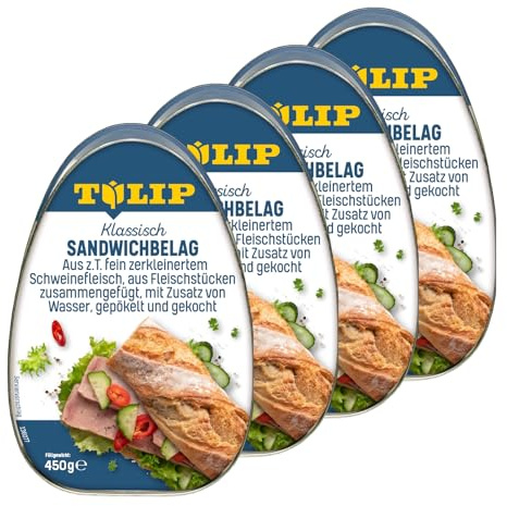 TULIP 4x 450 g Sandwichbelag aus Schweinefleisch | Frühstücksfleisch in Dosen | Zartes Fleisch in der Konserve | Saftiger Brotbelag | Ideal für Ihre Sandwich-Kreationen