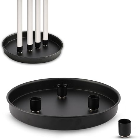 MiCasa SuCasa schwarzer Kerzenhalter für Stabkerzen bis 2,3cm - Mit 4 magnetischen Stabkerzenhalter - Kerzenständer aus Eisen mit Protective Pads - Ideal als moderner Adventskranz - 25x25x3cm