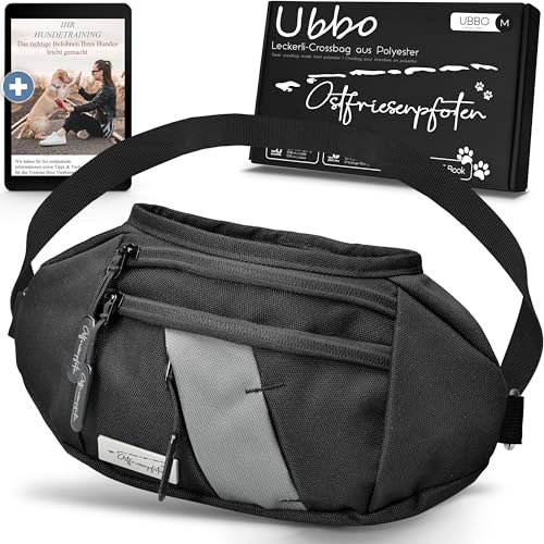 Ostfriesenpfoten® Leckerli-Crossbag 'Ubbo' für Hunde aus hochwertigem Polyester mit Einhandmagnetverschluss - Leckerlibeutel inkl. wechselbarem Innenfutter - Schwarz
