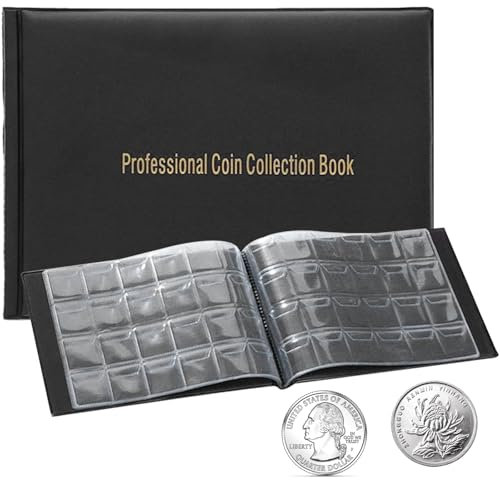 Jortmrd 240 Taschen Münzalbum Münzen Sammelalbum Aufbewahrung 3 x 3,2 cm Münzsammelalbum Münzbuch für Sammler 25 mm 2 Euro Münzen (Schwarz)