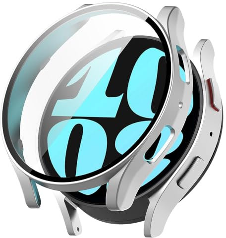Schutzhülle für Samsung Galaxy Watch 5 40mm/4 40mm Hülle, Harter PC Case Cover mit Glas Schutzfolie Displayschutz, Anti-Kratz Anti-Staub Schutz Gehäuse für Samsung Galaxy Watch FE (Silver)