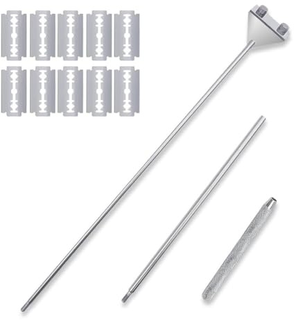 KOMUNJ Algae Scraper Fish Tank Scraper Cleaner Tool, Stainless Steel Algae Cleaning Scraper Razor Cleaner With 10 Pcs Blades(65cm)