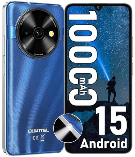 OUKITEL C59 Android 15 Mobile Phones 2025-10000mAh Large Battery Smartphone, 6.88 Display, 16GB+128GB/1TB, 120LM Flashlight, 13MP Camera, 4G Dual SIM Free Phone Unlocked, Fingerprint/Face ID/GPS/OTG