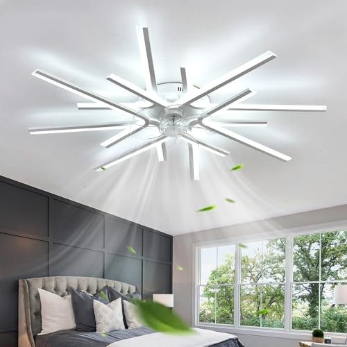 ZOMLBOF Grande Ventilador De Techo Con Luz y Mando A Distancia, Regulable Ceiling Fan With Light 6 Velocidades Reversibile Moderno Lampara Ventilador Memoria Dormitorio Salon, Blanco 90CM