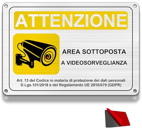 FloraVigo Pannello telecamera, 1 cartello area videosorvegliata, 22×15 cm, pannello di allarme di sicurezza, interno/esterno, pannello in alluminio, piastra di allarme con adesivi