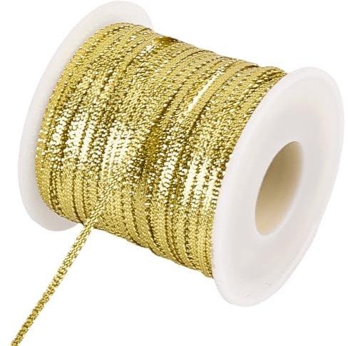 GORGECRAFT 3mm*95m Corde à Cheveux Décorative Hip Hop Fil de Nylon Satiné pour Dreadlocks Ruban Tressé Bord Métallique Scintillant Cordon de Boulangerie Pailleté pour Extensions de Cheveux Bracelets