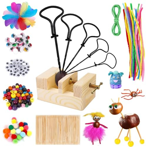 YumSur Children's Chestnut Drill Set, Chestnut Craft Set for Crafts with Chestnuts, Autumn Chestnut Man DIY Set, 1.5-5 mm Drill Chestnuts, with DIY Craft Accessories