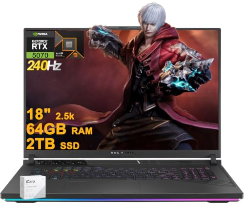 ASUS ROG Strix G18 G814 Gaming Laptop 18 2.5k (2560x1600) 240Hz (100% DCI-P3) AMD 16-core Ryzen 9 9955HX (>i9-14900HX) 64GB DDR5 2TB SSD GeForce RTX 5077 0 RGB Retroilluminato FHD Camera Win11 ICP