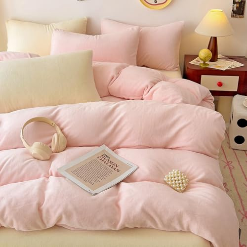 Nyescasa Housse de Couette Flanelle 220x240 Rose Polaire Chaude Hiver Ensemble Parure de Lit Adulte 2 Personnes en Peluche Velours Doux Linge de lit avec Fermeture Éclair et 2 Taies d'oreiller 65x65cm