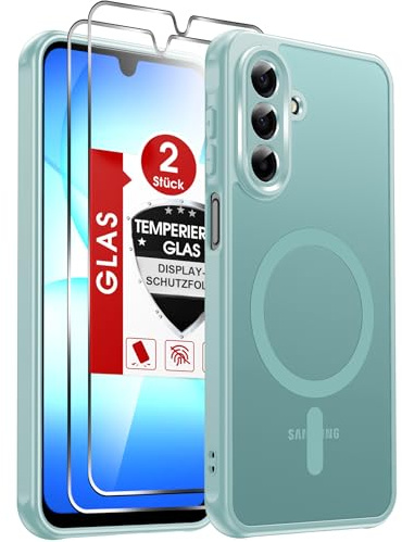 LeYi für Samsung Galaxy A17 5G Hülle für Magsafe mit 2X Panzerglas-Minzgrün | Handyhülle Ultra Dünn Magnetisch Schutzhülle Schutzglas Matt Transluzent Stoßfest Handy Phone Case Cover 128gb A 17