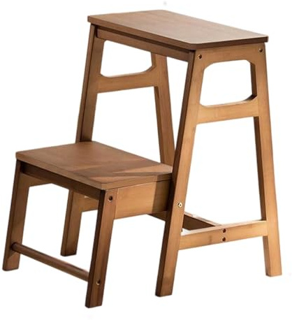 Taburete Plegable de 2 Niveles, Capacidad de Peso de 150kg, reposapiés de Madera multifunción, Estante para Plantas, Banco para Zapatos, Escalera de Madera portátil para Cocina, Armario y Garaje