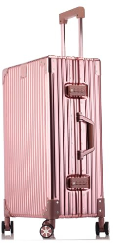 Reisekoffer, Hartschale, komplett aus Aluminium, mit drehbaren Rollen und Schloss, Hartschalen-Handgepäck, Trolley-Trolley, aus Metalllegierung, für Damen und Herren, Rosa, 66CM-85L, Modern