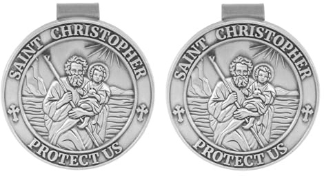 Penitue 2pcs Médailles Saint-Christophe pour Pare-Soleil de Voiture, en Alliage de Zinc Nouveau Conducteur Idéal pour La Famille et Les Amis