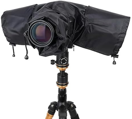 Wasserdichter Kameraregenüberzug Kompatibel Canon, Nikon, Fujifilm, Sony und Olympus DSLR-Kameras, Hochwertiger Nylon-Regenmantel mit Durchsichtiger PVC-Fenster und Verstellbaren Ärmeln, Schwarz