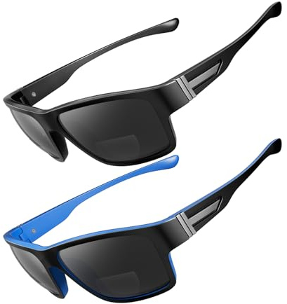 Missfive 2 Pack Unbreakable Bifocal Sunglasses for Men, Sporty Wrap-Around Reading Sunglasses, UV400 Protection, Driving/Sports/Outdoors, 2.5x