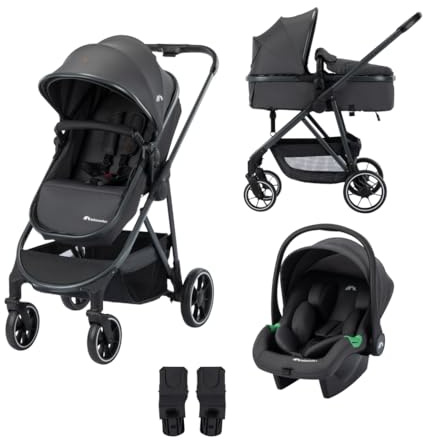 Bebeconfort Brume Trio, Baby Kinderwagen 3 in 1 mit Kindersitz, 0-22 kg (0-4 Jahre), Reversibler & Leichter Kinderwagen Set, i-Size Kindersitz, Kompakter Faltmechanismus, Mineral Graphite