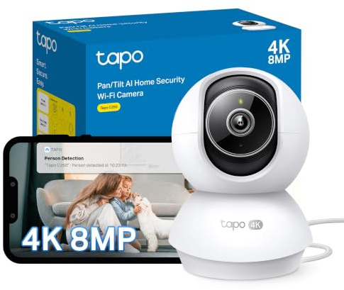 Tapo NEW C250 4K 8MP Pan/Tilt Indoor Security Camera Pet Camera Baby Camera | CCTV Camera House Security, Auto Zoom Tracking, AI Detection, 360 View, 40 ft Night Vision, Two-Way Audio, Local Storage
