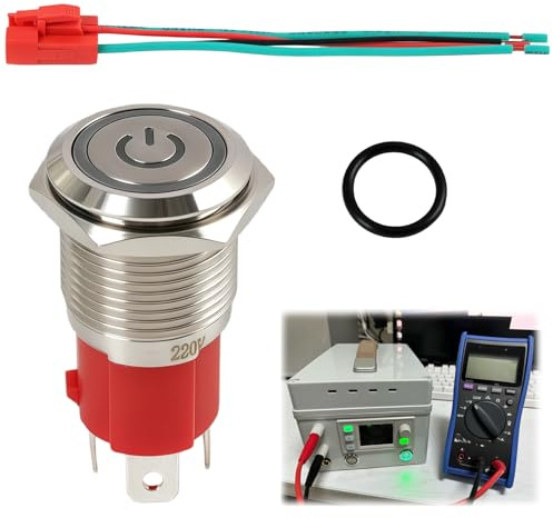 Interrupteur à Bouton Poussoir Etanche, Bouton Poussoir 16 mm Verrouillables Étanche IP66, Interrupteur Métal 220V 15A, Avec LED Blanche Et Fil Pré Câblé, Bouton Pour Panneau Machine DIY